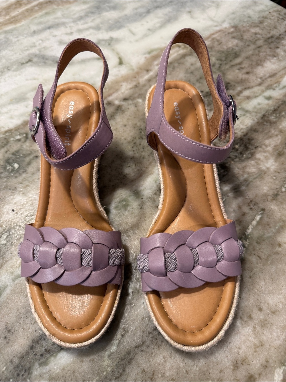 Easy Spirit Lilac Braided Wedge Sandals